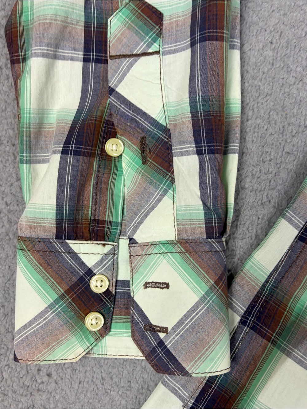 True Religion Men's Plaid Button-Down Shirt Green & Brown Pocket Flaps Western - Picture 5 of 9